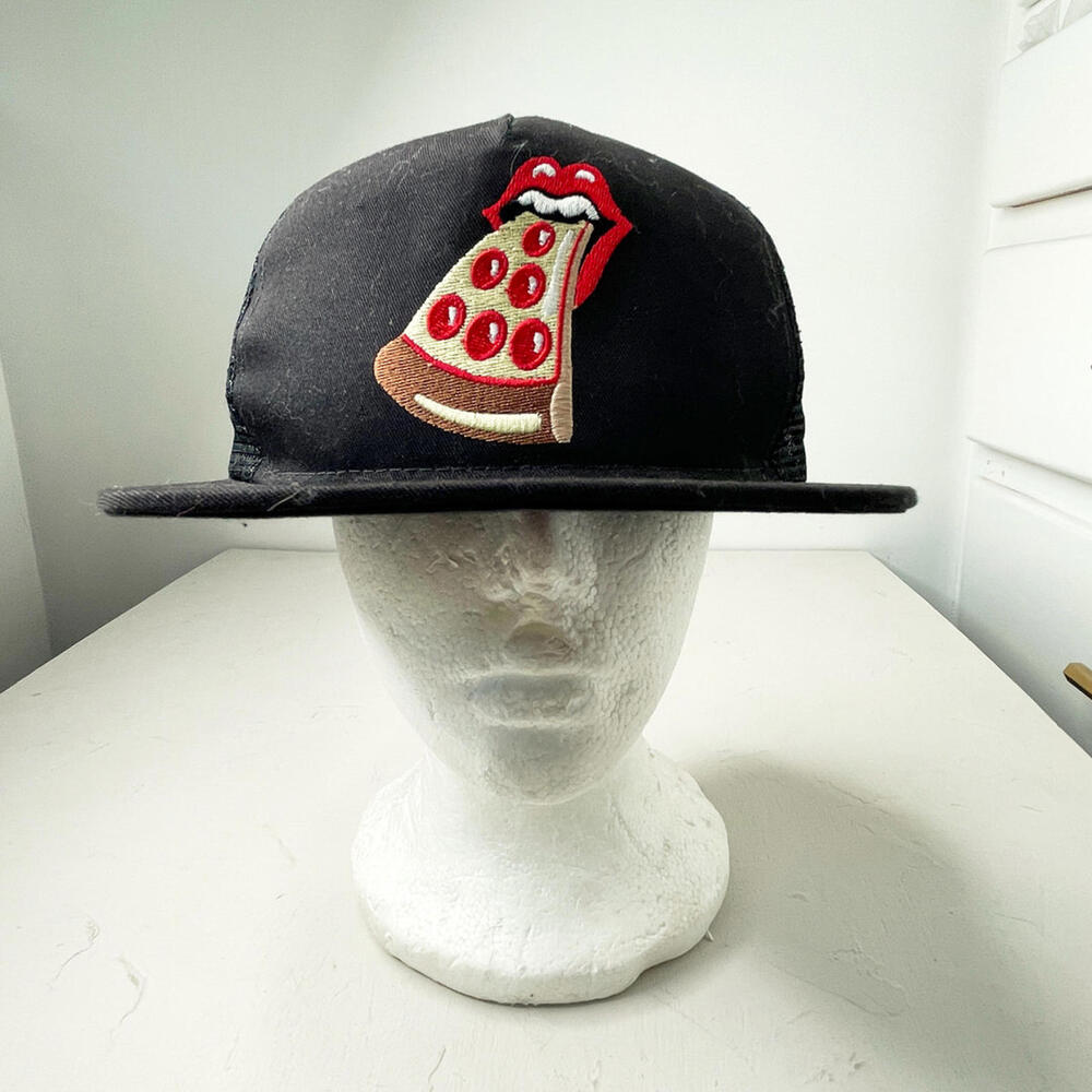 Pizzanista Black Snapback Hat with Fun Pizza Tongue Patch